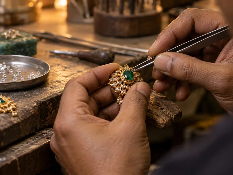 Concept close-up of hands working on jewellery with a precision tool
