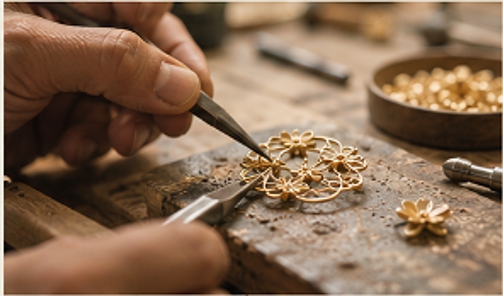Brand visual of a jewellery workbench and delicate components