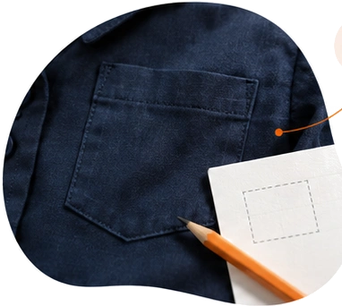 Navy uniform shirt pocket with notepad and orange pencil