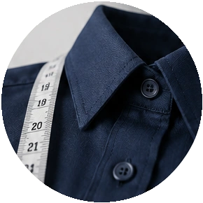 Navy uniform shirt collar with tailor measuring tape